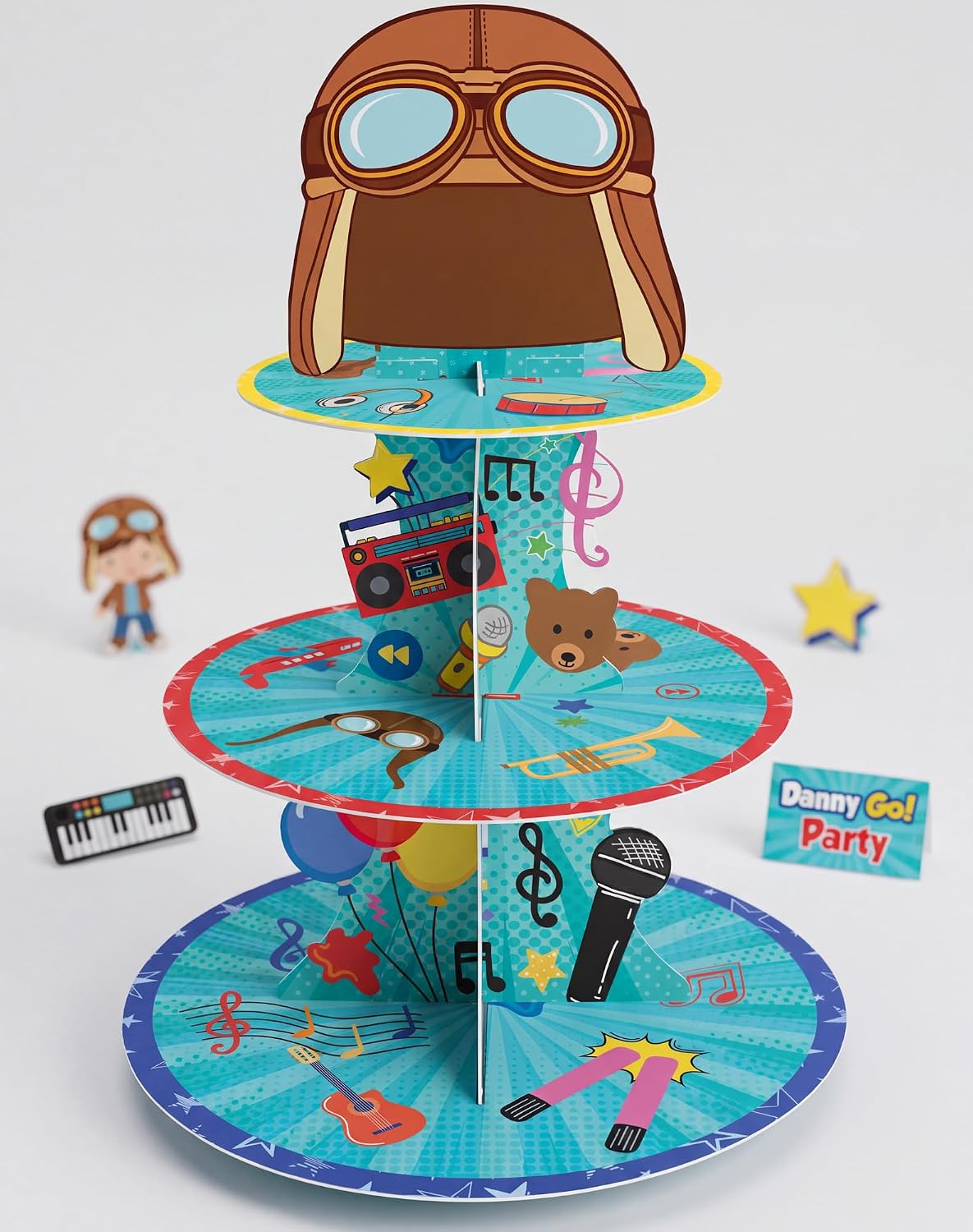1PCS Pilot Party Cupcake Stand, 3-Tier Preschool Birthday Dessert Display