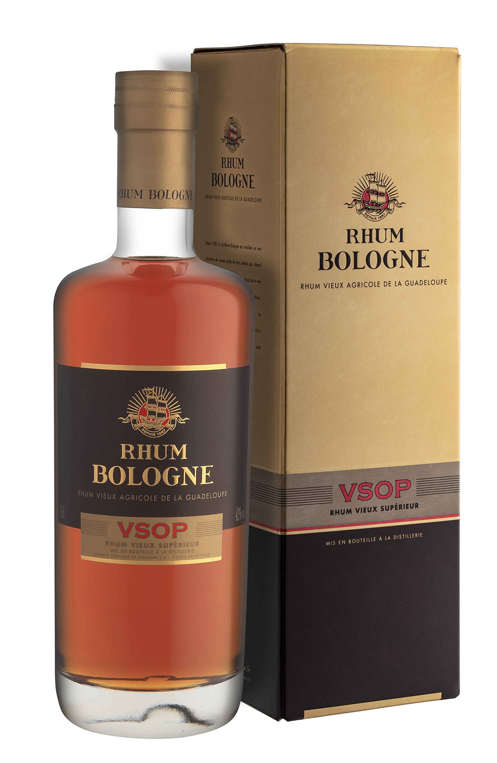 Bologne Rhum - Geldener Rum VSOP in Geschenkverpackung, Ausbau in Eichenfass, 42% (1 x 0.7 l)