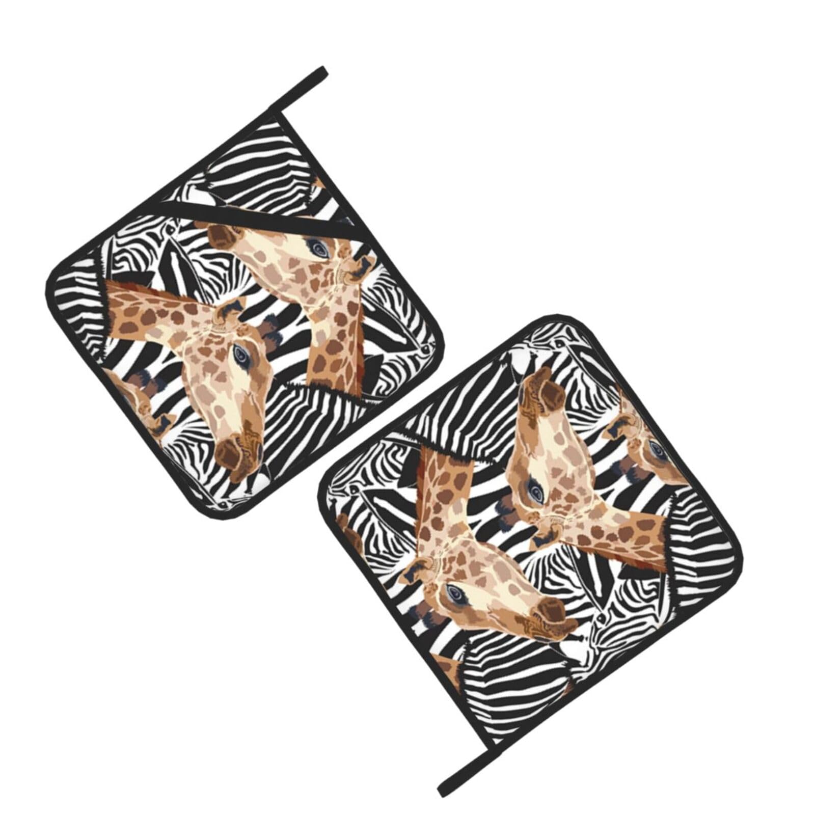 Zebra and Giraffe Printed Oven Pot Holders Set of 2 Pcs Heat Resistant Kitchen Microwave Potholders for Cooking Baking Grilling