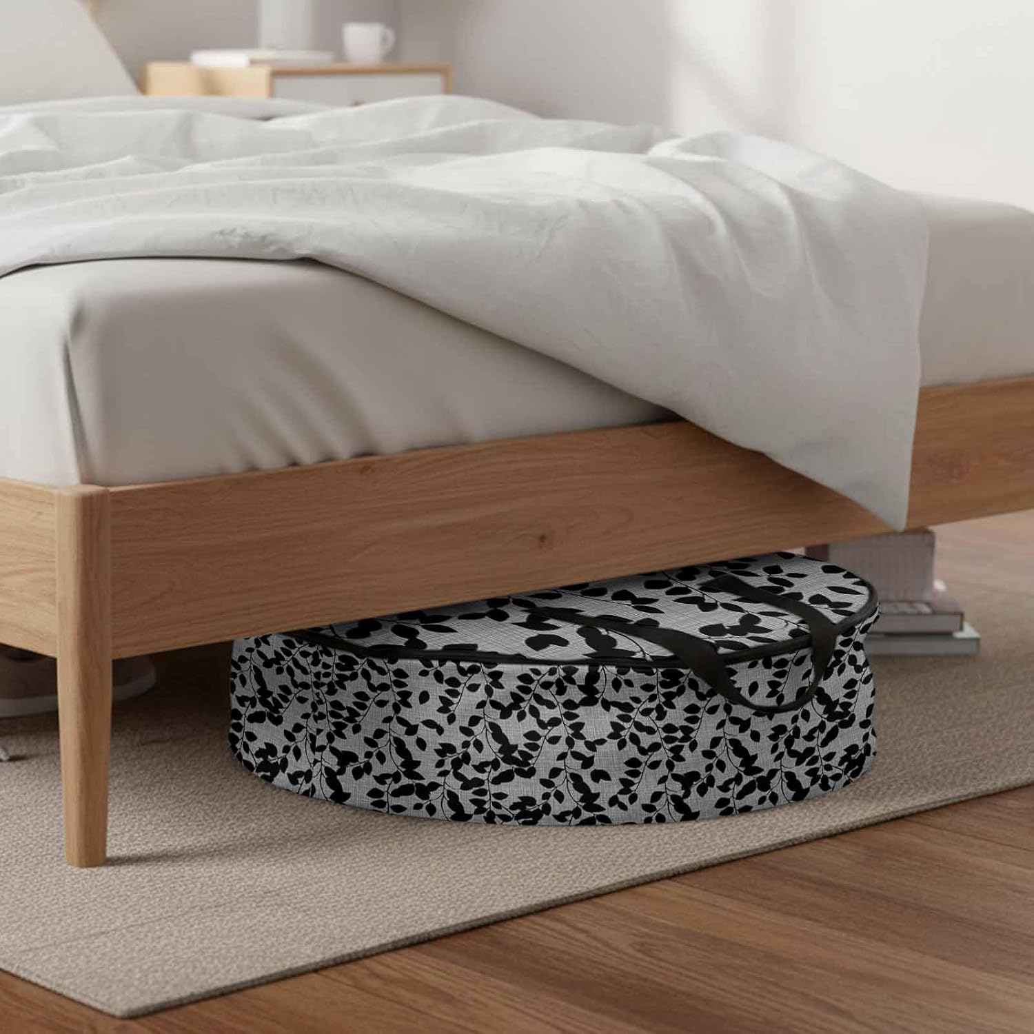 Storage Bag Branch Leaves Round Storage Totes Bins Closet Organizers with Zippers & Handle Plant Black Clothes Storage Container for Bedroom Dorm Space Saving Packing Supplies Moving Bags