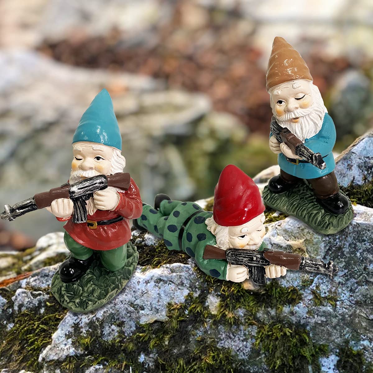 PERFECTOP 3Pcs Military Soldier Garden Gnomes with Guns AK47, Funny