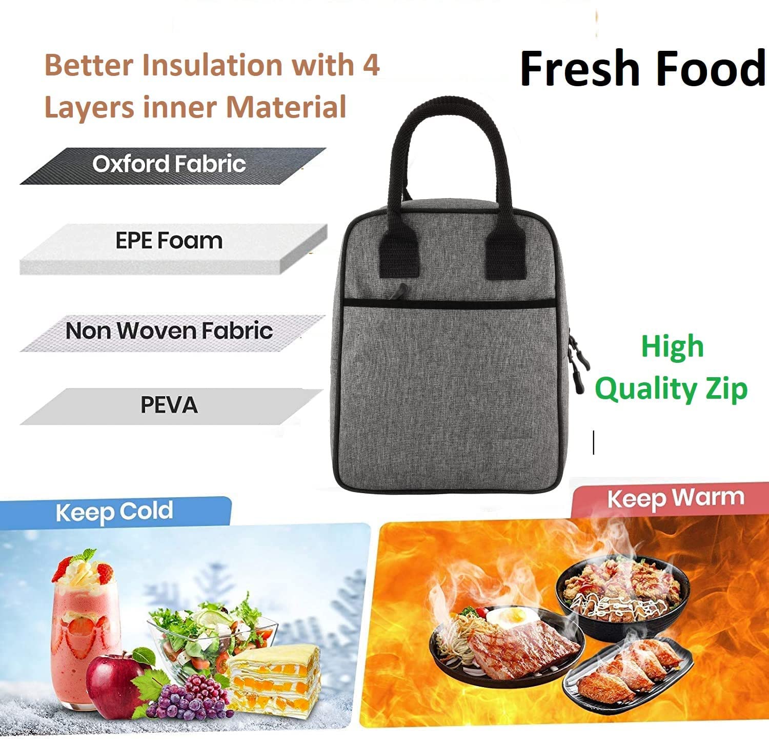 GDR Insulated Lunch Bag for Men & Women | Leakproof Thermal Hot & Cold Lunch Tote for Office, School & Travel | Large Capacity, Durable Zipper, Front Pocket | Reusable Food Storage Carry Bag 3