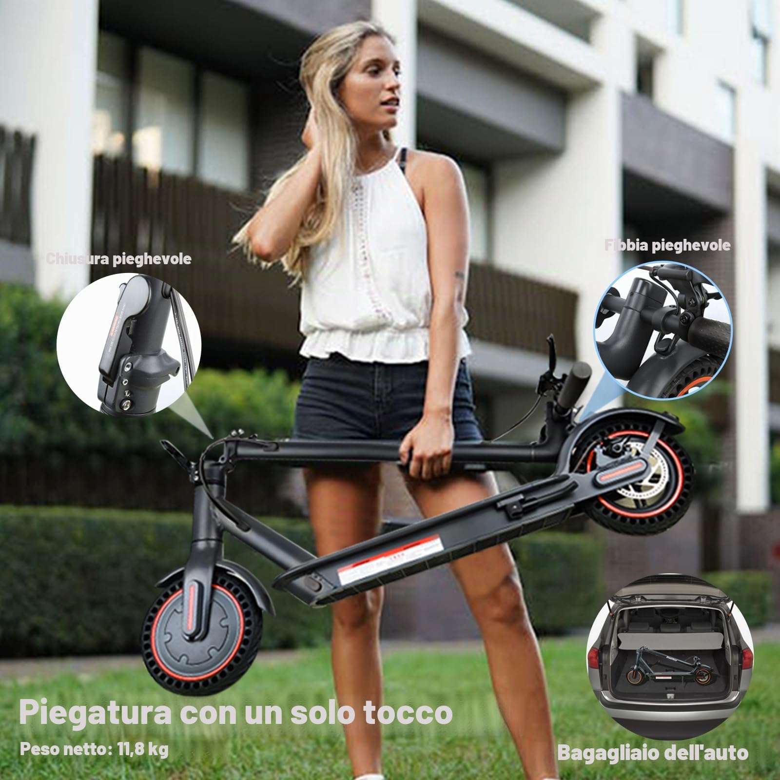 monopattino elettrico adulto,velocità massima di 25 km/h, autonomia di 30 km, doppio sistema frenante batteria 36 V 7.8 Ah-Orange Tempo libero e intrattenimento,