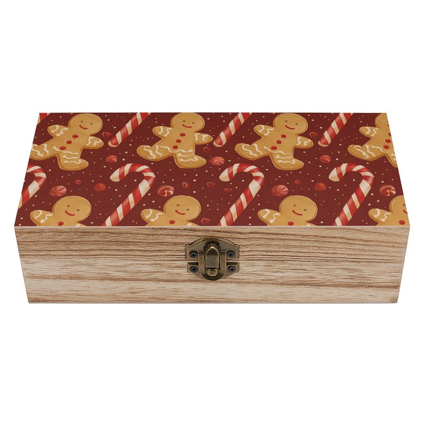 Oudrspo Christmas Gingerbread Man And Candy Cane Retro Wooden Storage Box Keepsake Jewelry Decorative Art Storages Box Gift Boxs