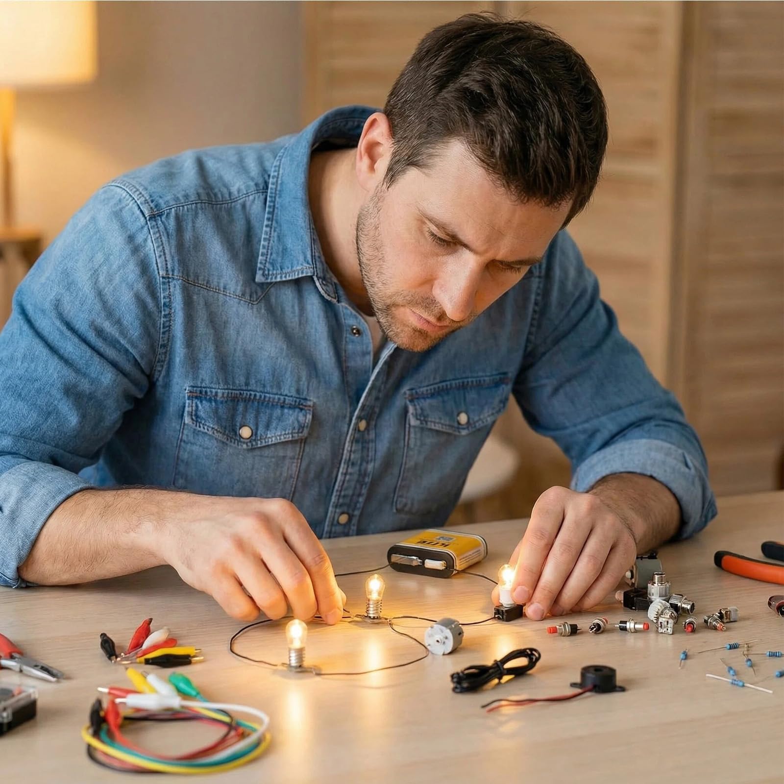 Kit Completo de Educación Eléctrica: 25 Bombillas de 3.8V 0.3A E10 con 25 Portalámparas Base E10,para Experimentación en Circuitos Eléctricos Escolares y Manualidades Técnicas con Material Didáctico — view 5