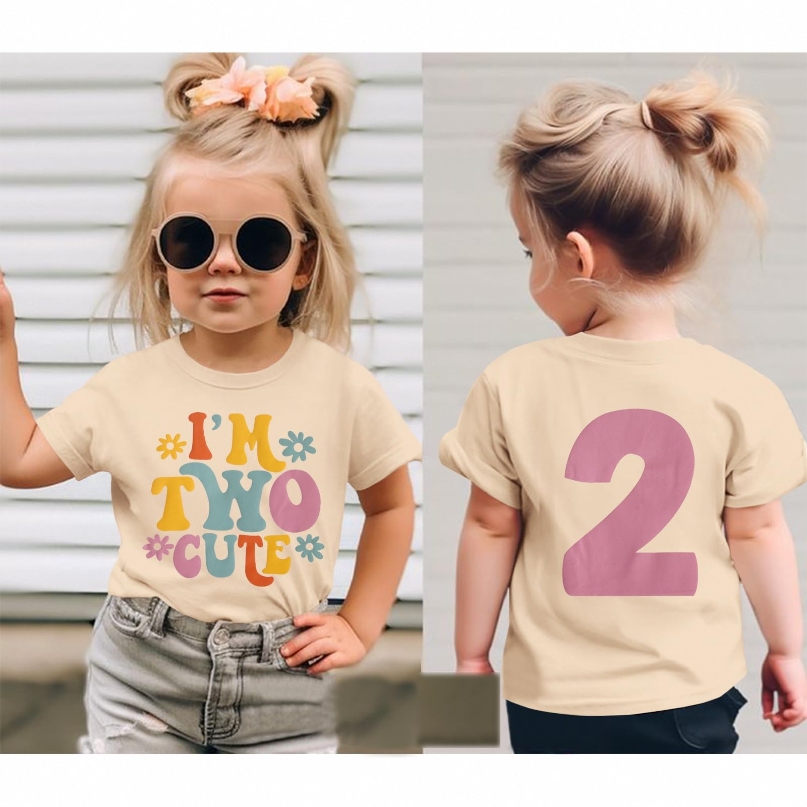 Camiseta de 2º cumpleaños para niña "I'm Two Cute", camiseta de impresora de segundo cumpleaños, camiseta de fiesta de cumpleaños, ropa de verano, manga corta, camisetas suaves de cuello redondo