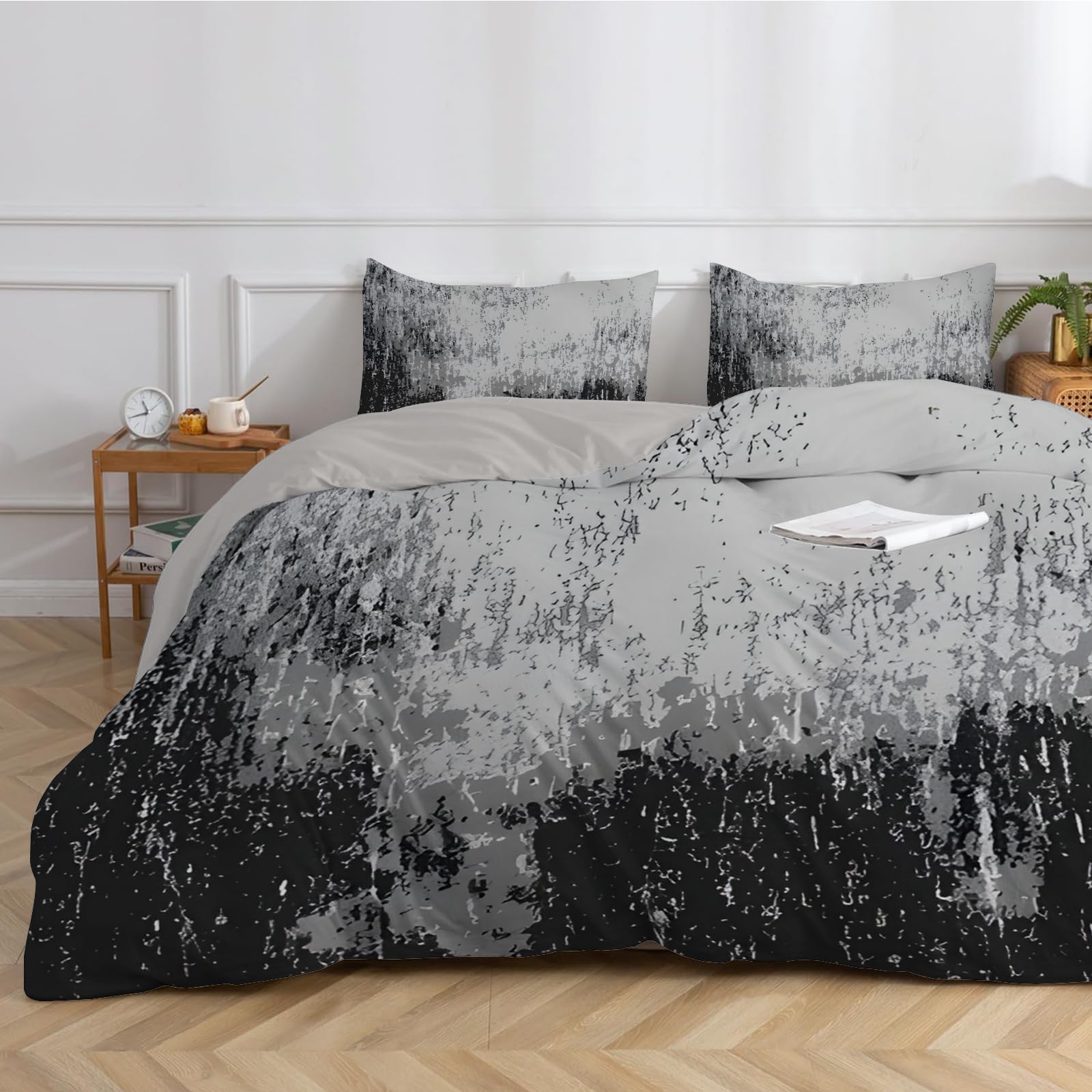 Dyausi Men's Black Grey Duvet Cover Sets Ombre Reversible Superking Size Duvet Cover Sets With Zipper Closure Soft Breathable Microfiber Quilt Cover 260X220cm And Pillowcases For Adult Wo