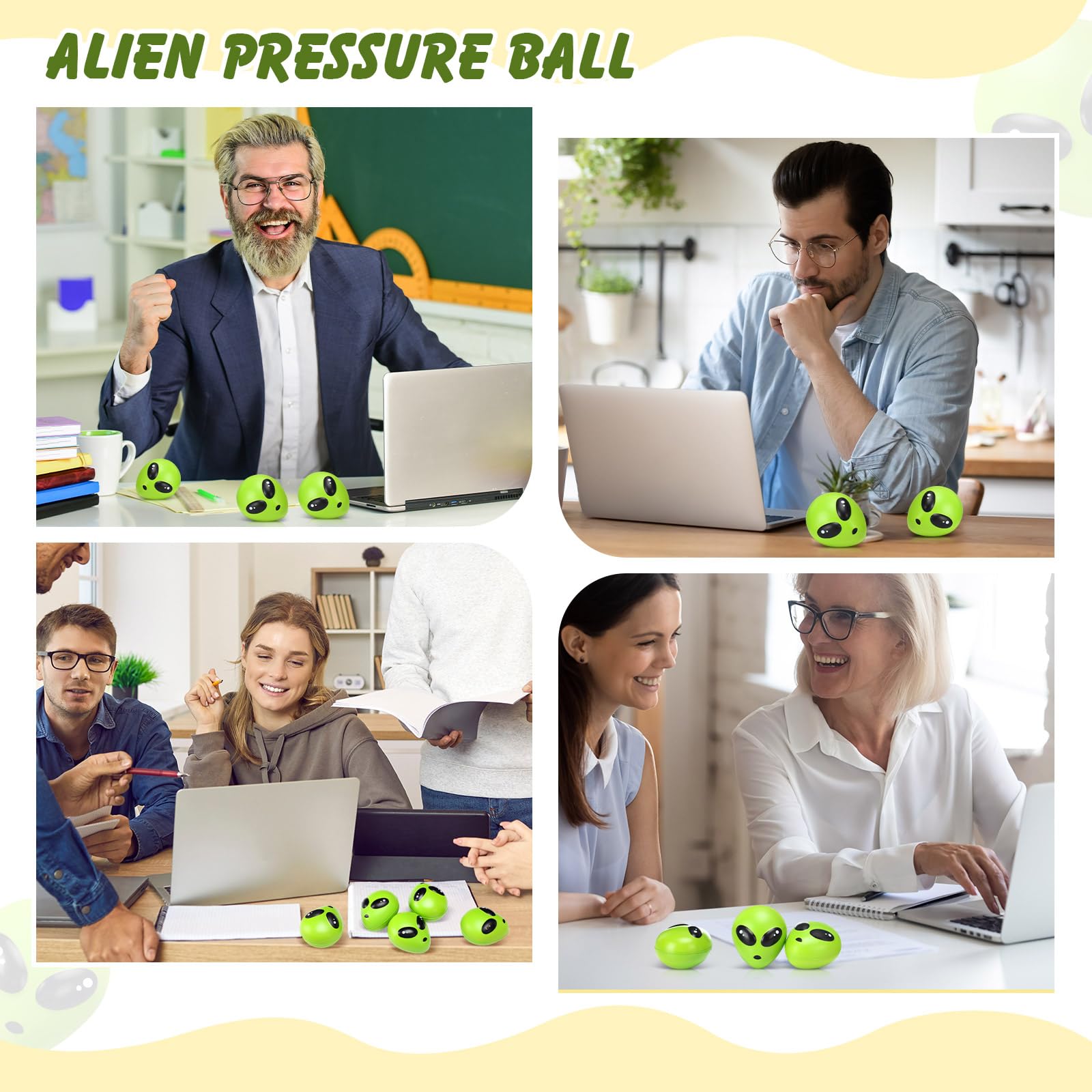 Wettarn 24 Pcs Mini Alien Stress Relief Balls Bulk Christmas Aliens Squeeze Ball PU Aliens Fidget Stress Toys Christmas Tiny Alien Toys for Xmas Birthday Party Gifts