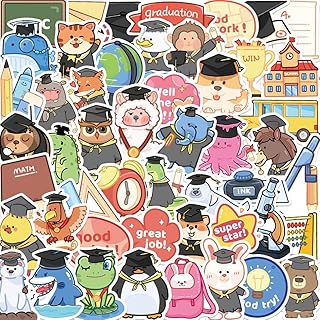 Funny Graduation Season Animals Stickers, 50PCS Reading Graduation Sticker Set for Boys Girls Teens, Vinyl Waterproof Kawa...