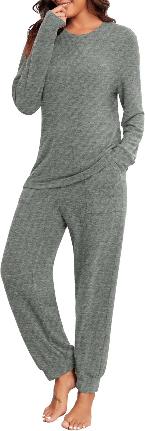 PrinStory Womens Pajama Sets Long Sleeve Pajamas Soft Pjs Sets for Women 2 Piece Lounge Set Loungewear with Pockets
