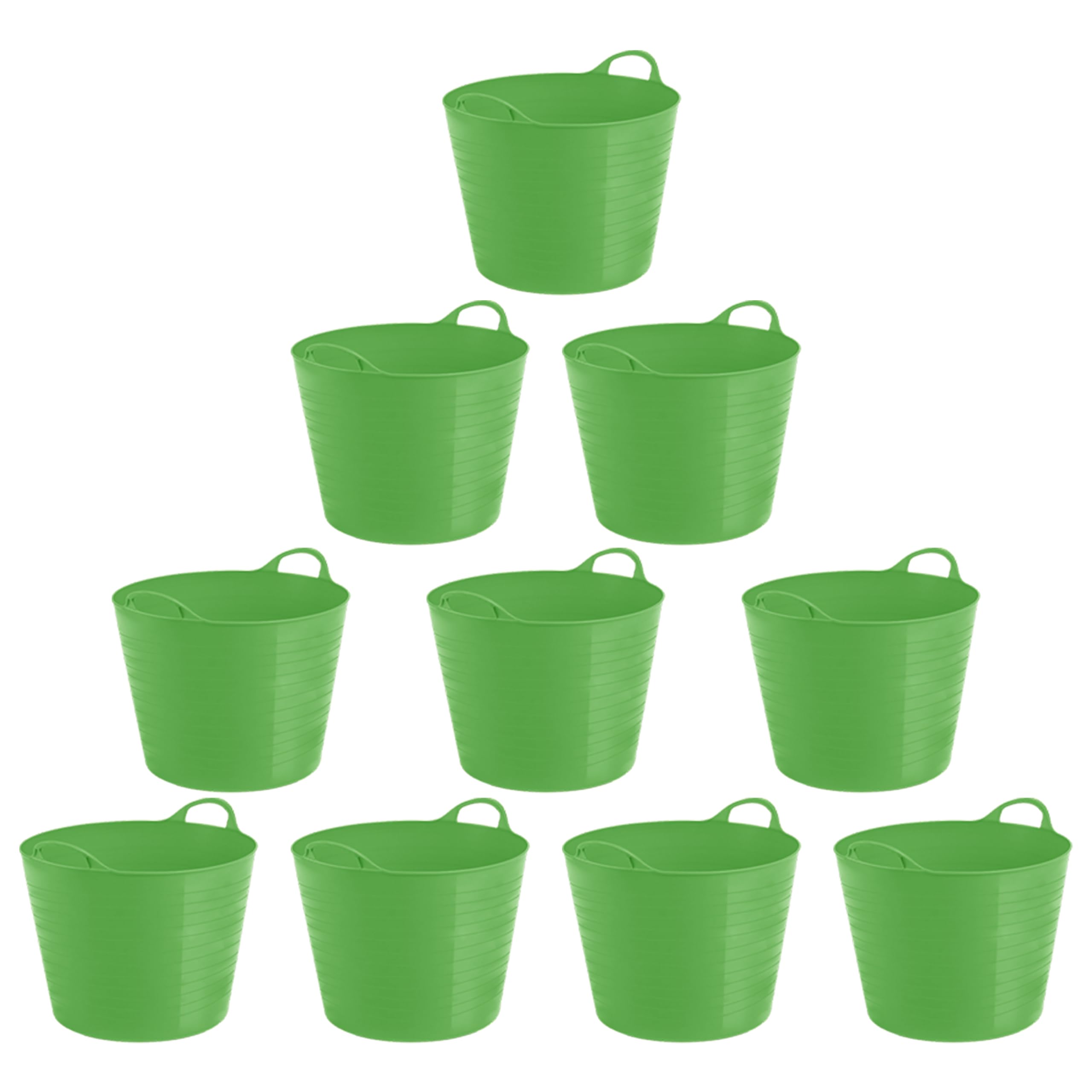Set of 10-42L Litre Large Flexi Tub Garden Home Flexible Colour Storage Container Bucket Polyethylene Flexi Tub- MADE IN U.K (Lime Green)