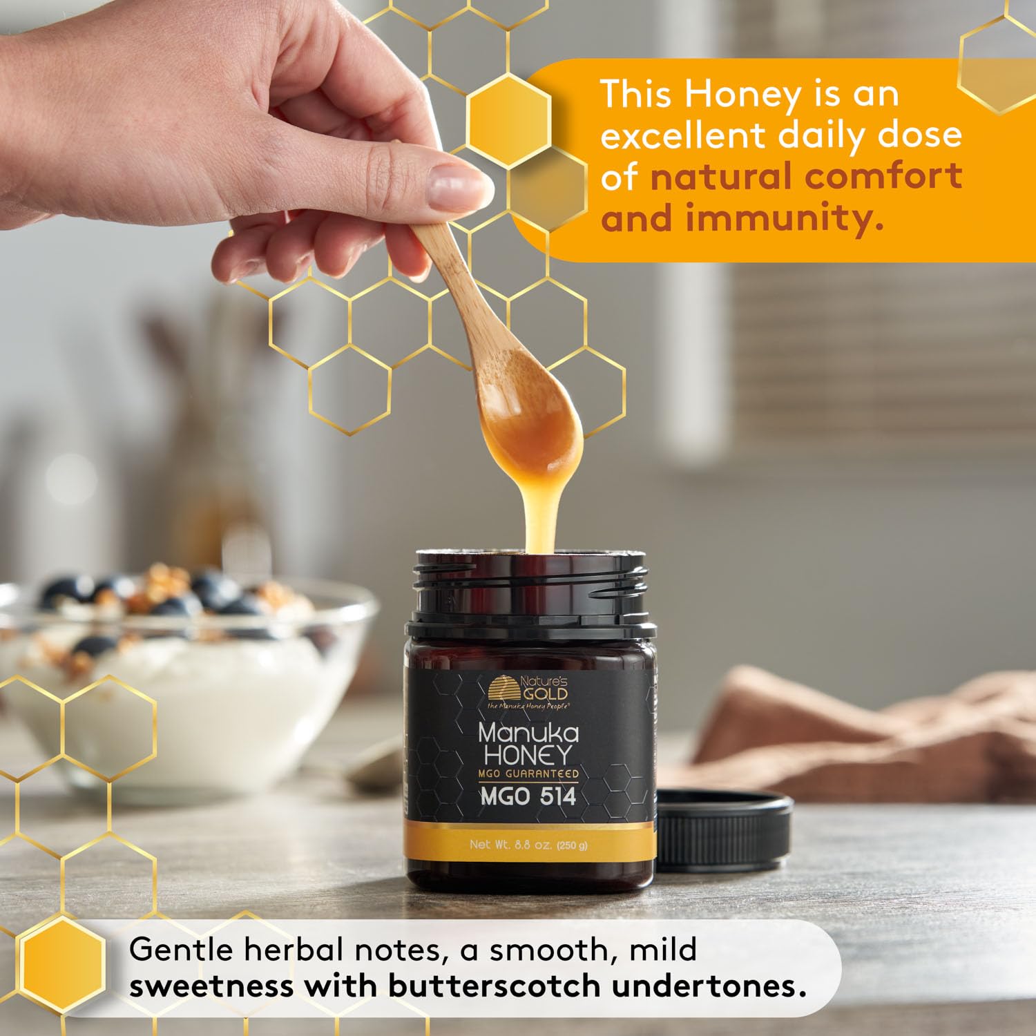 Nature’s Gold Raw Manuka Honey, Certified MGO 514+ | Authentic MGO, Australian Honey, Non-GMO, 100% Pure Genuine Traceable from Hive to Home (3.5oz)