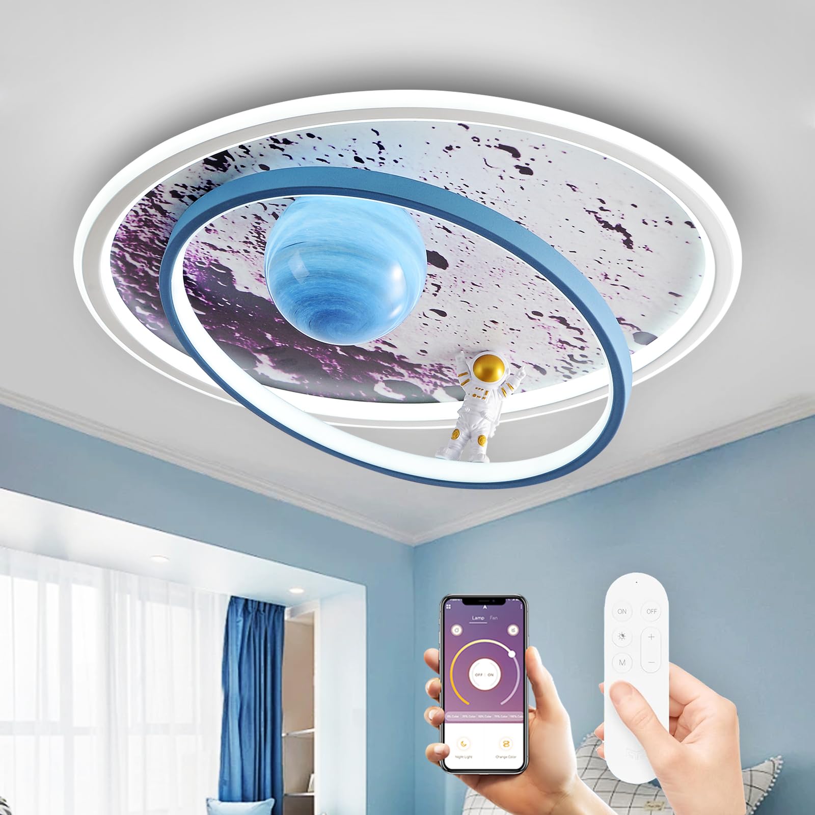 Plafoniera Cameretta Bambini Lampadario, Dimmerabile Lampada Da Soffitto A LED Per Bambini con Telecomando, 3000-6000K, Lampada Soffitto Camera da Letto Astronauta, Moderna Ragazze Ragazzi Luci