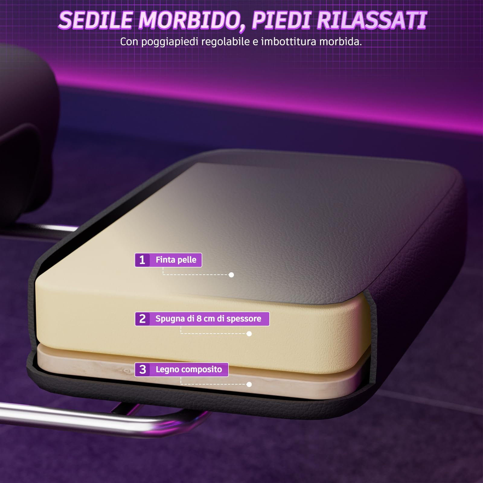 Soontrans Sedia da Gaming con Massaggio KJ433 Sedia Gaming con Poggiapiedi e Cuscino e Poggiatesta, Reclinabile 135°, Pelle Sintetica (Nero-Grigio)