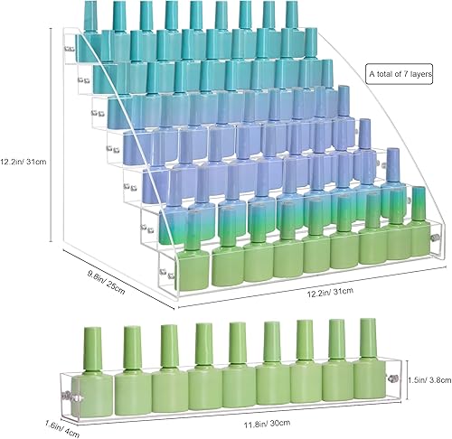 Miniatura 2 de 2 paquetes de 7 niveles organizador de esmalte de uñas, estante de exhibición de esmalte de uñas acrílico de varios niveles, soporte de exhibición