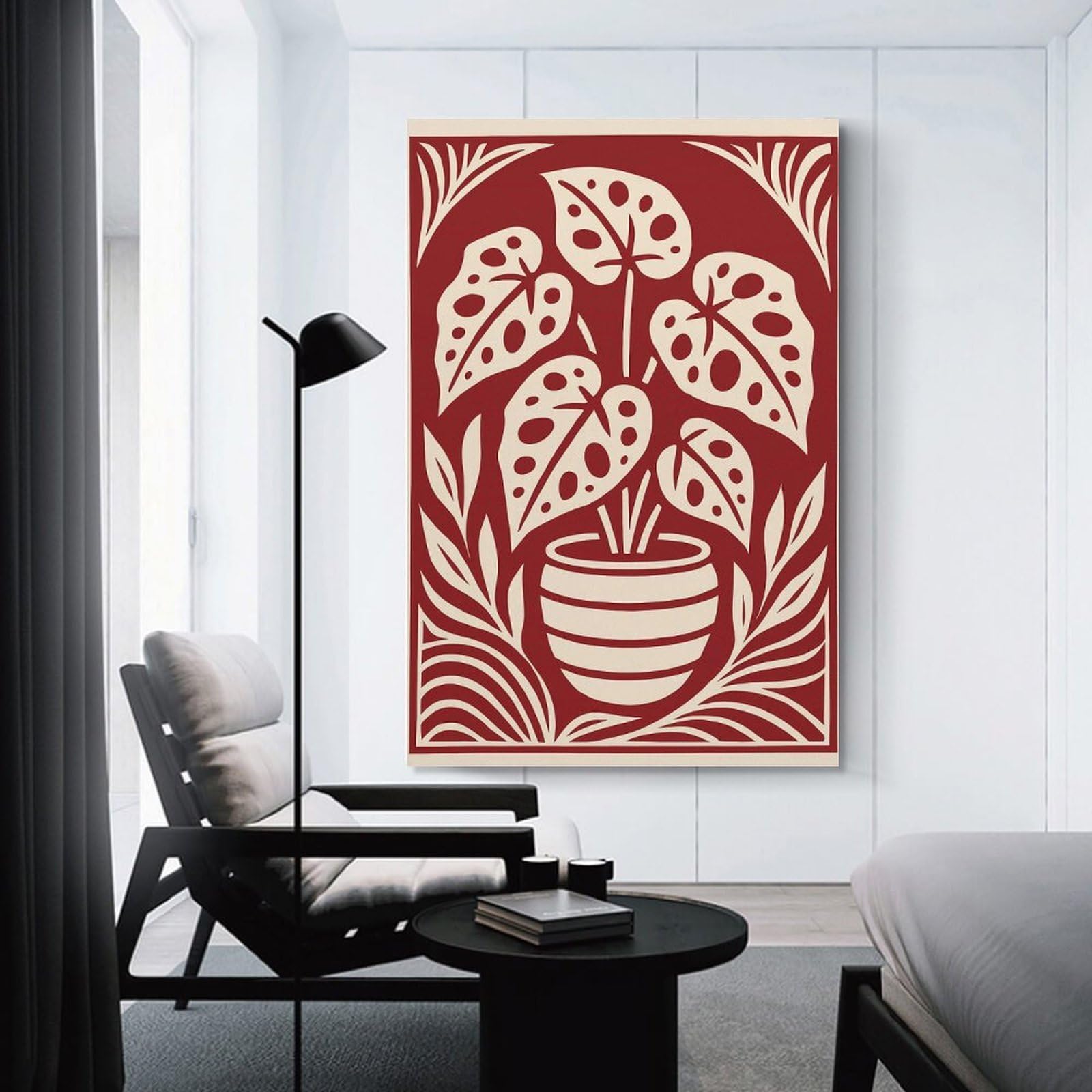Junmoney Monstera Plant in Pot Illustration Canvas Wall Decor 24x36inch(60x90cm), for Entrance Walls, Hall Decor Or Foyers, Wall Decor to Refresh Empty Corners