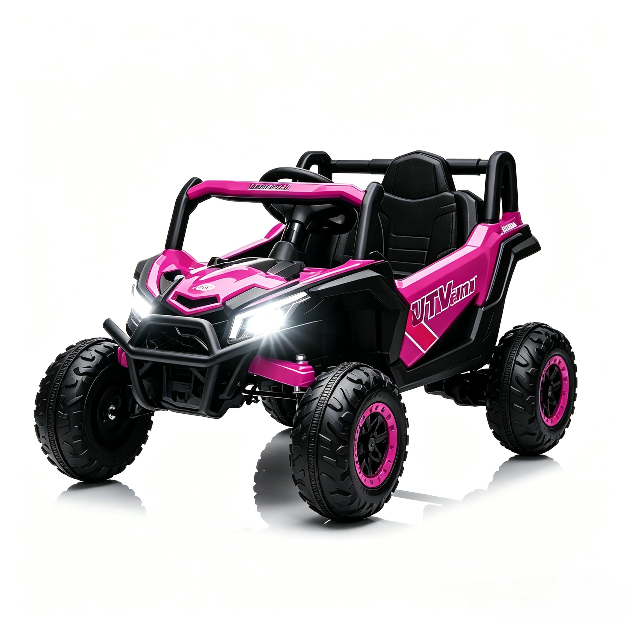 12V Voiture Électrique Télécommandée Enfant 3-6 Ans Véhicule 3 Vitesse Phares LED Quad Tout Terrain Effets Sonores Et Lumineux Jardin Gazon Goudron Grande Autonomie Rose Fuchsia
