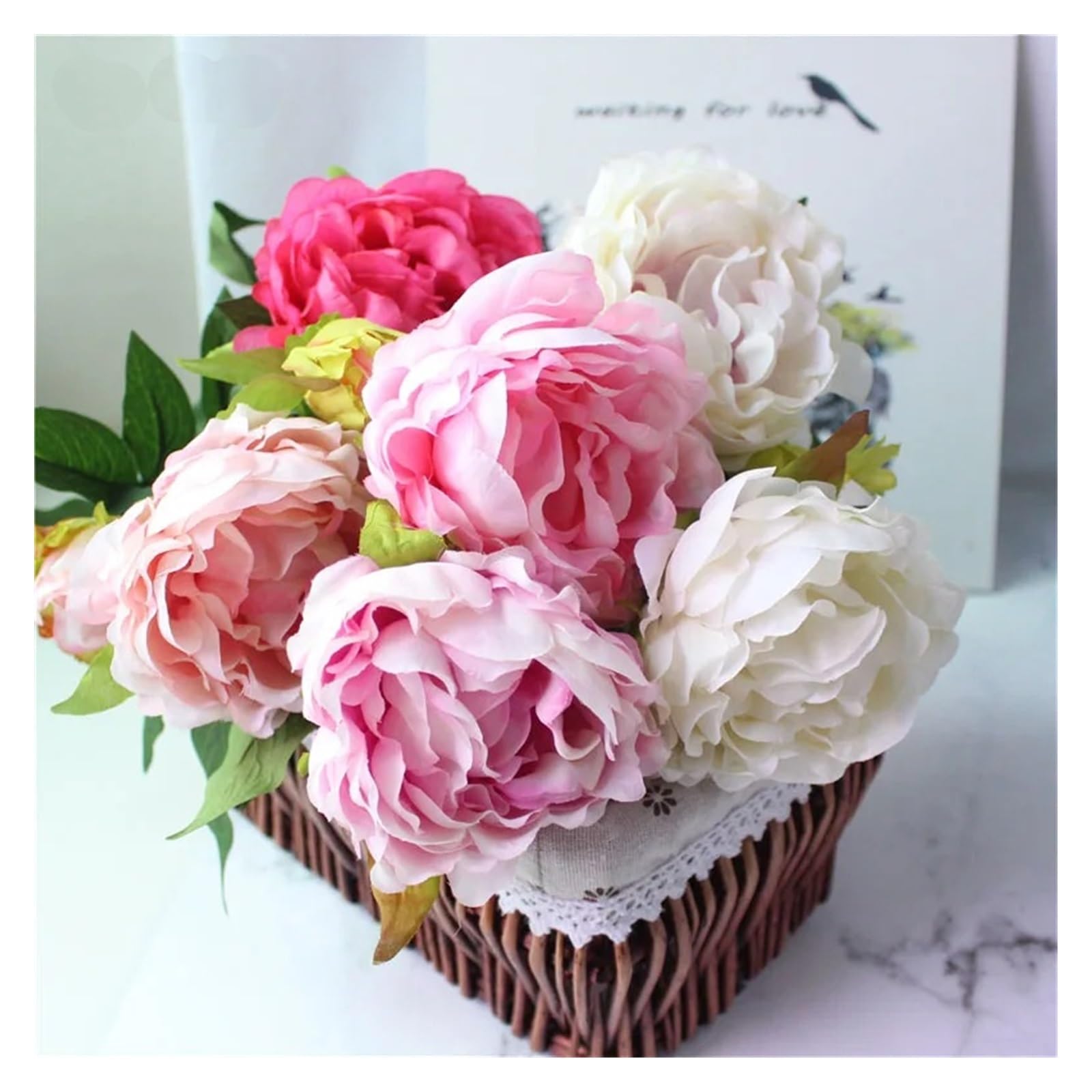 Fiori Artificiali Bouquet di Fiori da Sposa Fiore di peonia di Seta Artificiale Rosa Bianco Decorazione for la casa Fai da Te centrotavola Fiori Simulati Artificiale Falso(Dark Pink)