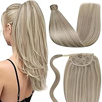 Vista 31 de LaaVoo - Extensión de cola de caballo de cabello humano negro, con clip, 18 pulgadas, extensiones de cabello humano invisible de una pieza