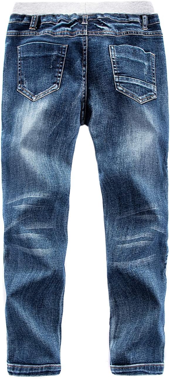 Boys' Denim Jeans, Ribbed Elastic Waist Cotton Pants for Kids - Image 2