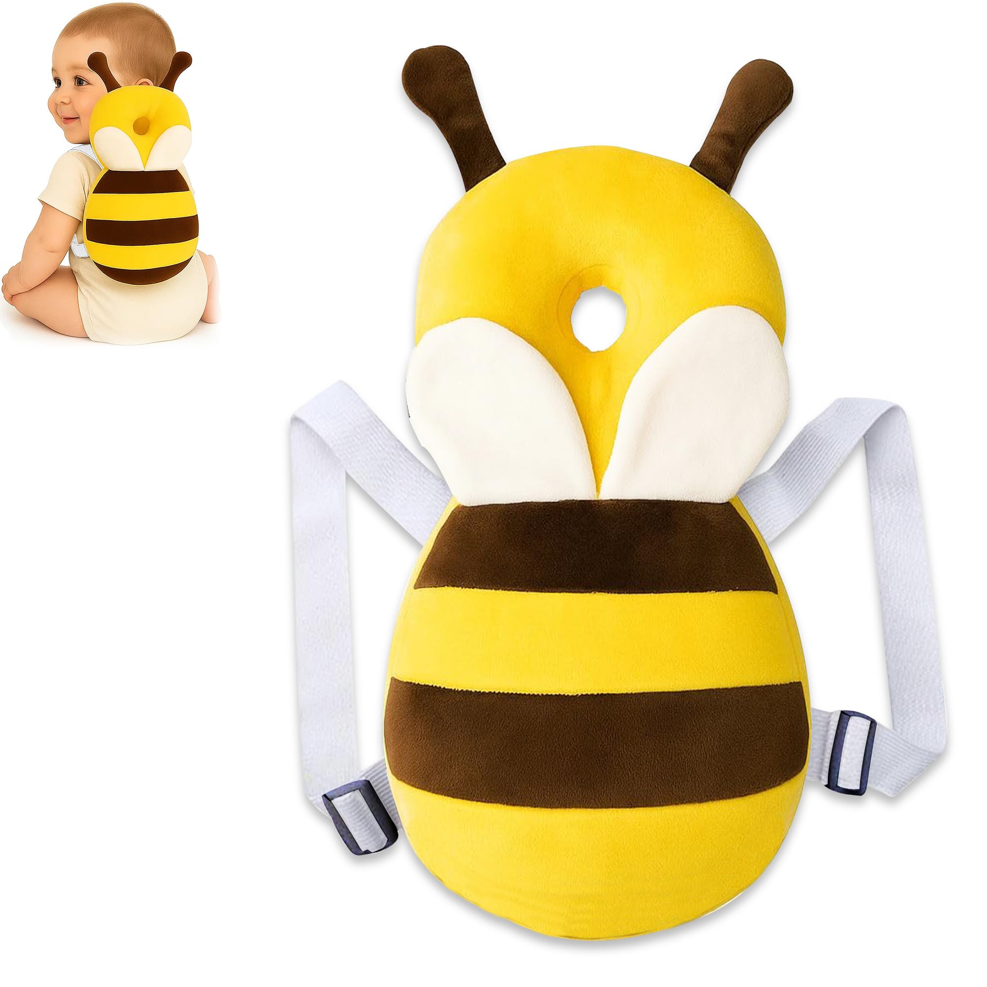 GLUN® 1 Piece Cute Honey Bee Shape Soft Baby Head Protector Backpack, Cushioning, Adjustable Shoulder Belt, Head Protection for 6-15 Month Toddler Babies