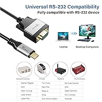 Vista 7 de Adaptador USB C a serie (FTDI Chipset), 4 pies USB C a RS232 macho DB9 Convertidor de pines Cable serie con bridas para Windows 11, 10, 8.1, 8, 7