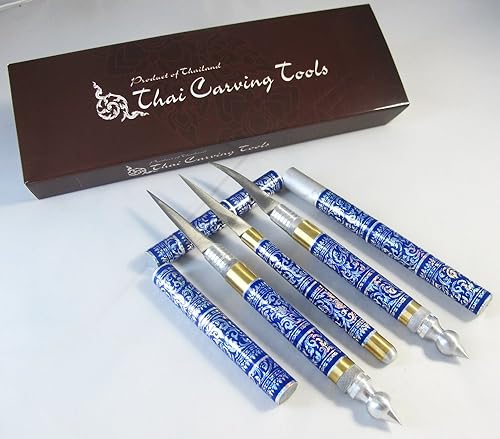 Set 3 Frutas tailandesas y jabón tallado cuchillo cuchillos latón hecho a mano color azul