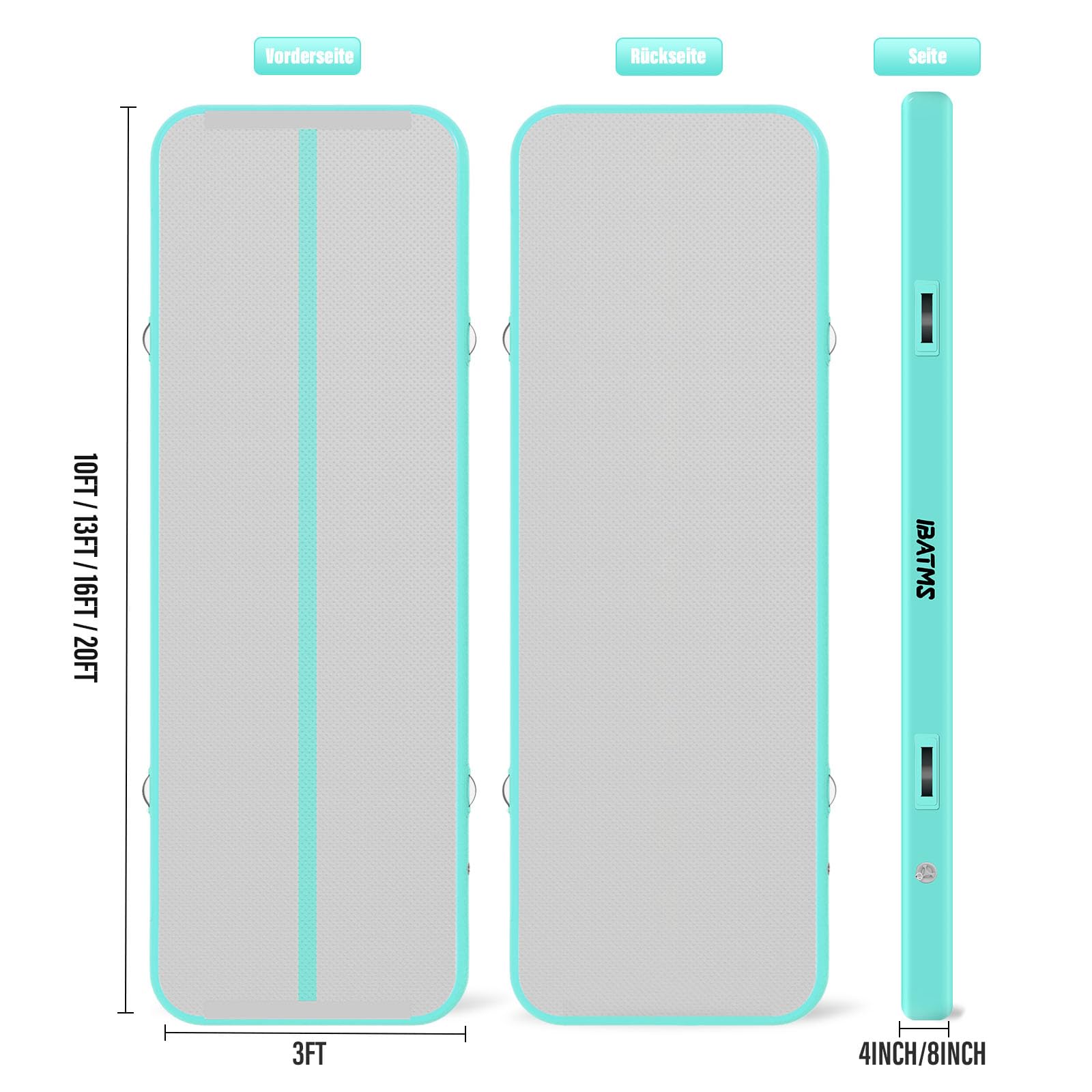 IBATMS Air Matte Track 3M 4M 5M 6M, Aufblasbare Turnmatte & Gymnastikmatte für Kinder, Tumbling Matte mit elektrischer Luftpumpe für Zuhause, Outdoor, Garten, Gymnastik & Training