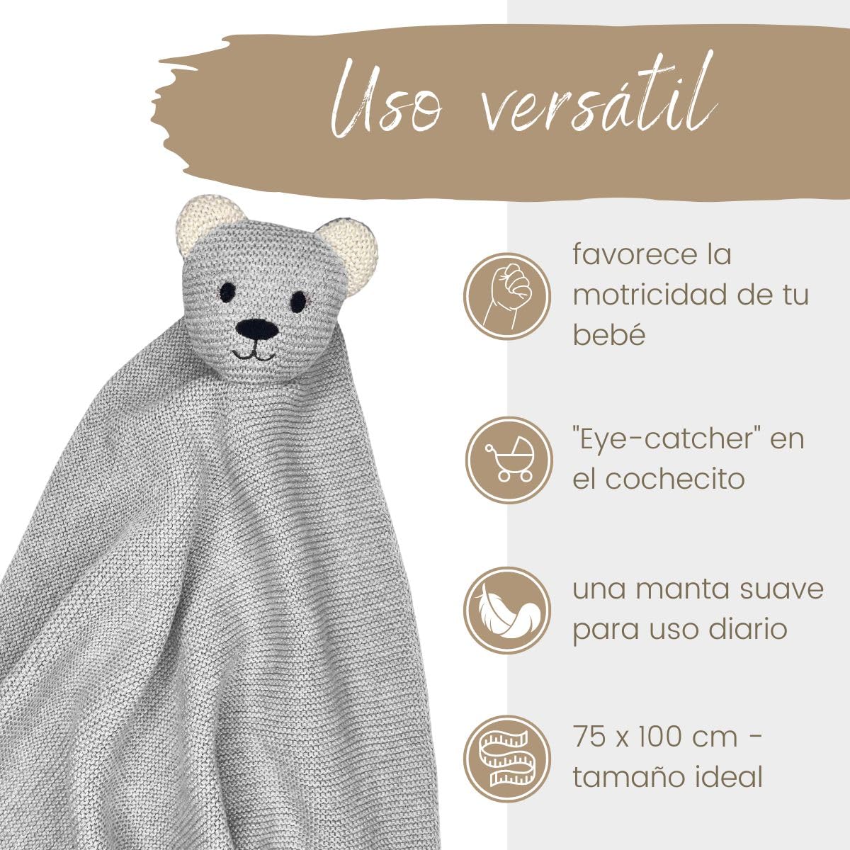 Manta Bebé 100% Algodón Orgánico - 80x100cm (Certificado GOTS, Beige)