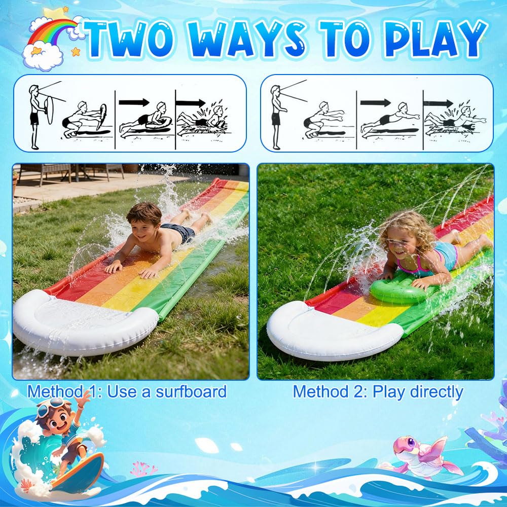 Wasserrutsche Garten für Kinder, Wasserrutschbahn mit 1 Aufblasbaren Rutschbrettern,Wasserrutsche Garten mit Einseitige Sprinklern, Wasserspielzeug Wasserrutschmatte Rutschbahn Outdoor (480x75cm)