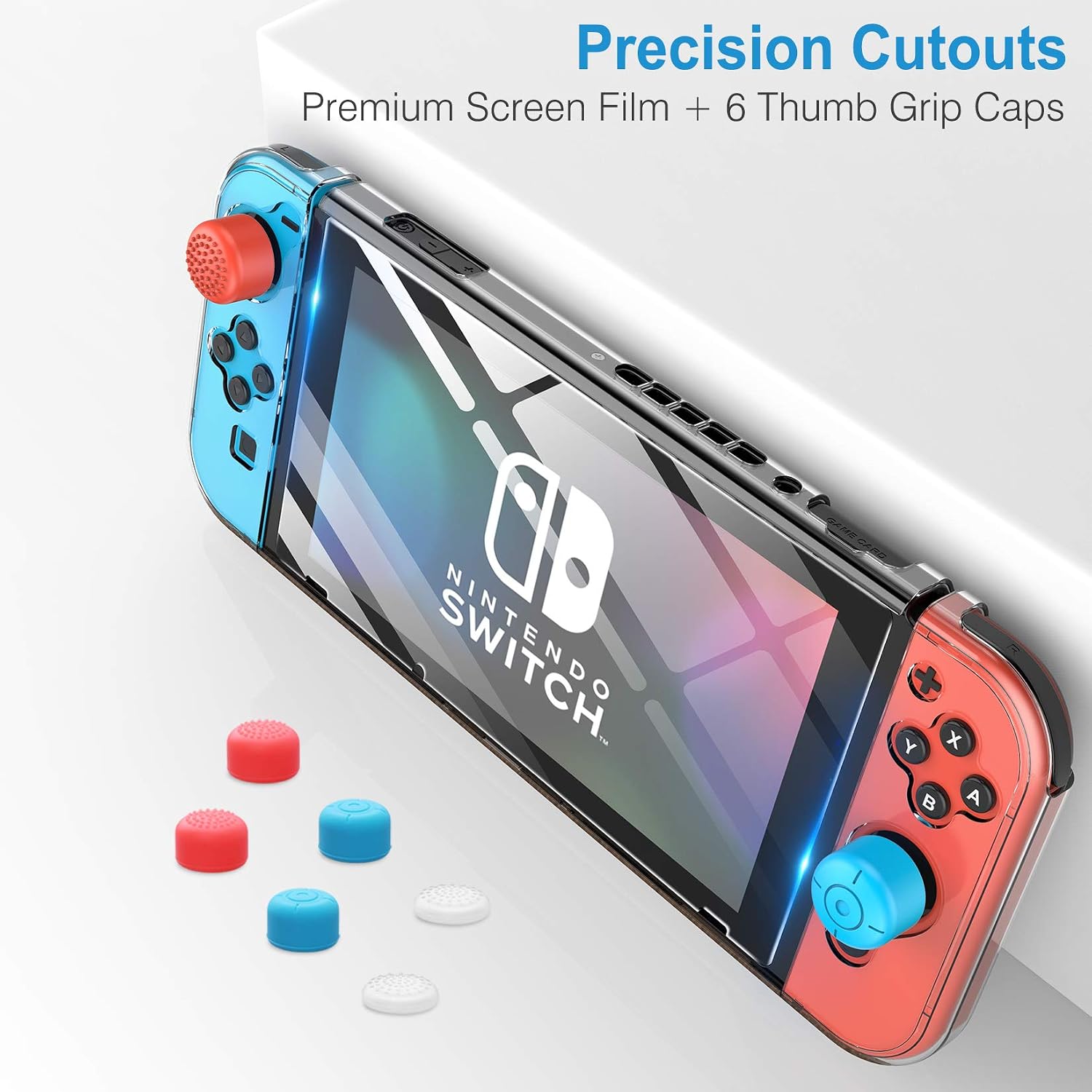 HEYSTOP Switch Case Compatible with Nintendo Switch, Dockable Protective Case for Nintendo Switch with HD Switch Screen Protector and Thumb Grips Caps