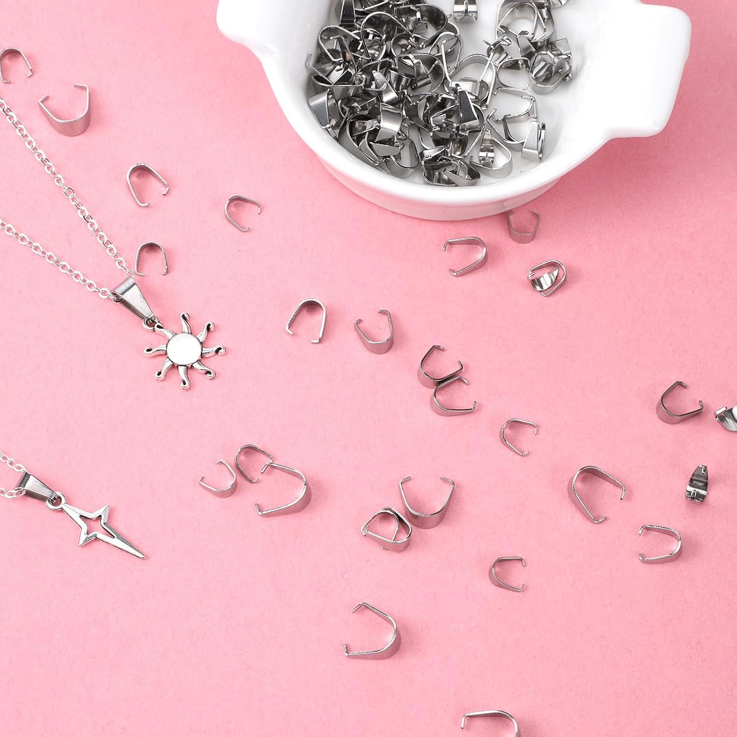 150 Pcs Pinch Bails for Jewelry Making, Metal Hook Bail Clips