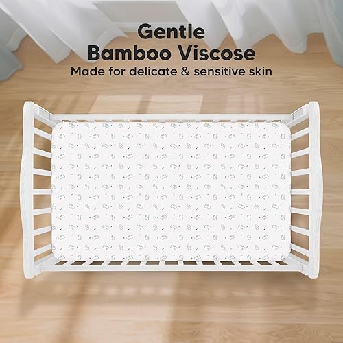 Miniatura 2 de Paquete de 2 sábanas de viscosa de bambú para cuna para niños y niñas, sábana bajera ajustable para cuna, sábanas orgánicas neutrales, sábana de