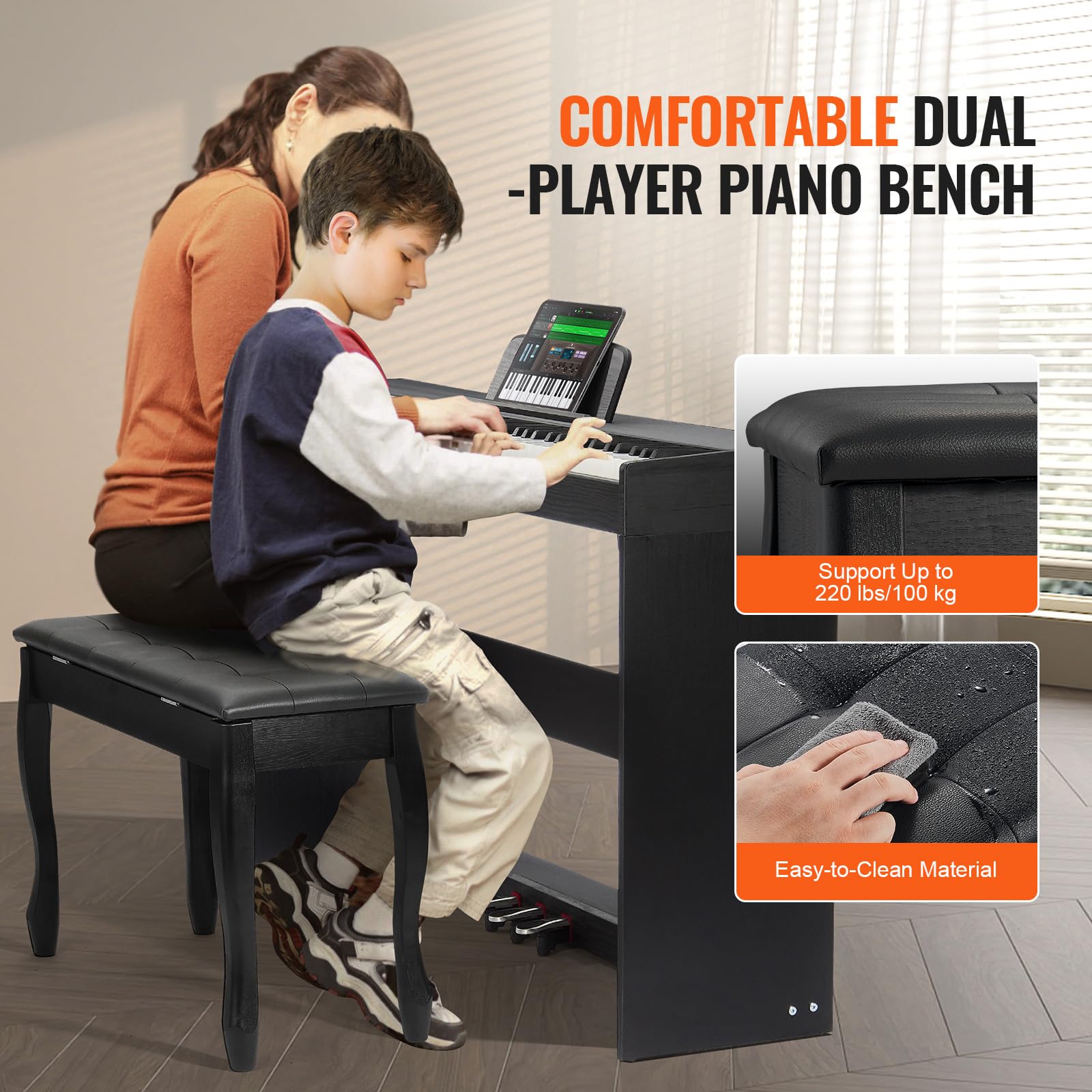 VEVOR Digitalpiano, 88 Tasten, Elektrisches Klaviere, Doppeltastatur & Lautsprecher, einfache Gehäusehalterung mit Doppelbank, Kopfhörer, 200 Töne & Rhythmen, unterstützt Bluetooth/USB/MIDI