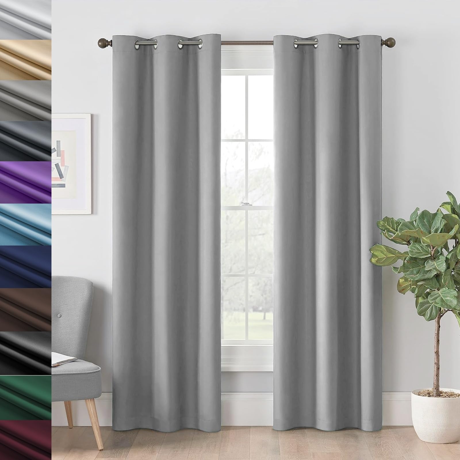 Lepingjia Light Grey Blackout Curtains Bedroom 135 X 190Cm Thermal Sun Blocking Soundproof Premium Eyelet Curtains For Bedroom, Thermal Insulated Window Curtain Drapes, For Bedroom Living Room Set Of 2 Panels,