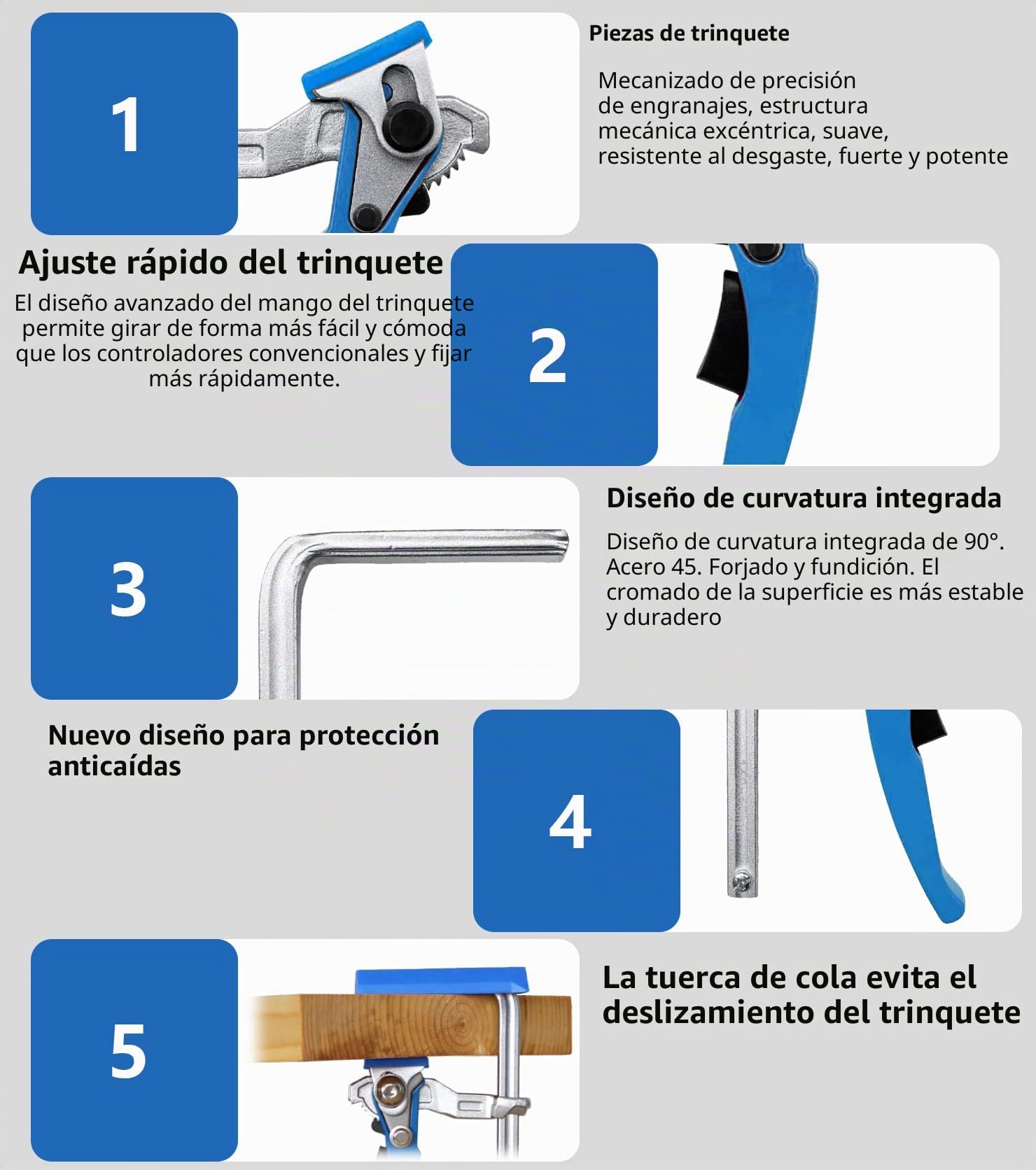 Juego de 2 abrazaderas de palanca de acero con mango de palanca, virolas, abrazaderas y tensores, abrazaderas rápidas, capacidad de 160 mm, extensión de 60 mm, para lijar, cortar, forzar con