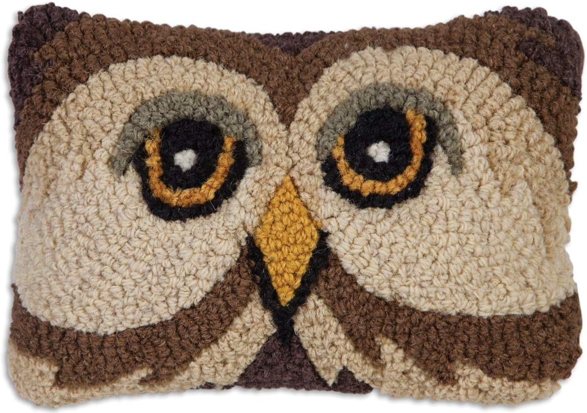 Artist-Designed Wise Owl Hand-Hooked Wool Decorative Throw Pillow - Wildlife Pillow for Couches & Beds - Easy Care & Low Maintenance - Nature & Wilderness Pillow