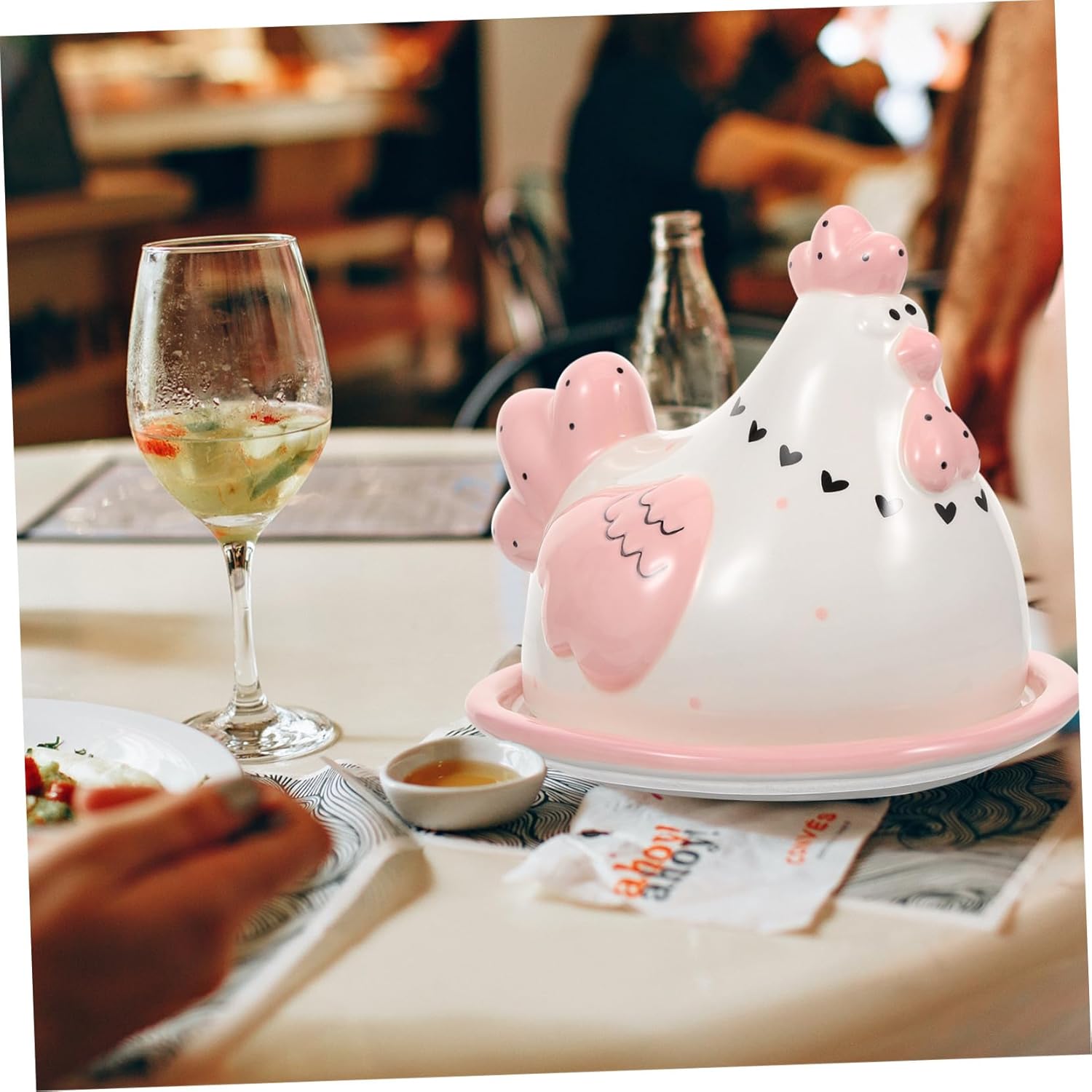 Alipis Delicate Ceramic Cheese Butter Dish with Chicken Lid Household Kitchen Storage Holder for Fresh Butter and Cheese Refrigerator Safe Easter Tableware Food-safe Ceramic Container for