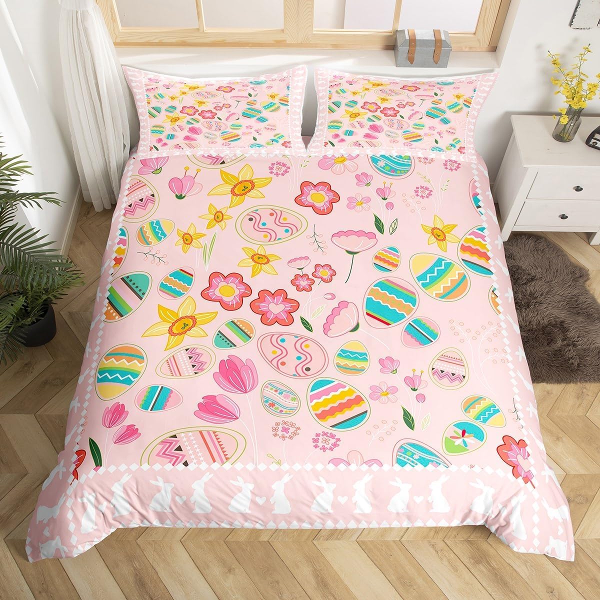 Housse de couette 240x260 Pâques en microfibres avec 2 taies