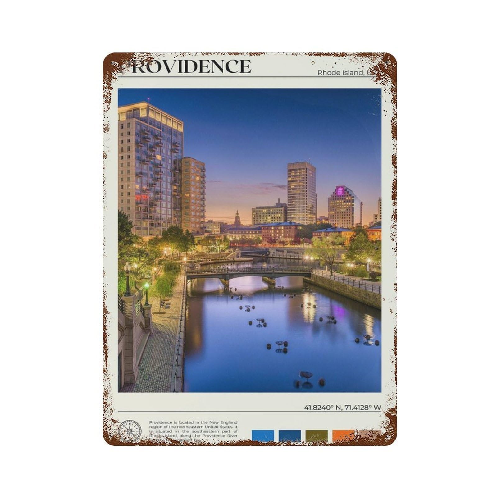 xiaoxiaoshen Real Photo Providence Decor Rhode Island Wall Decor Art Metal Tin Poster Modern Home Decor Art Home Bar Shop Decorations Vintage Sign 40x30cm