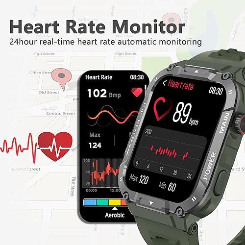 Miniatura 5 de Reloj inteligente para hombre (contestaciónmarcación), resistente al agua 5 ATM, 1.96 pulgadas, HD, resistente reloj táctico para Android iOS