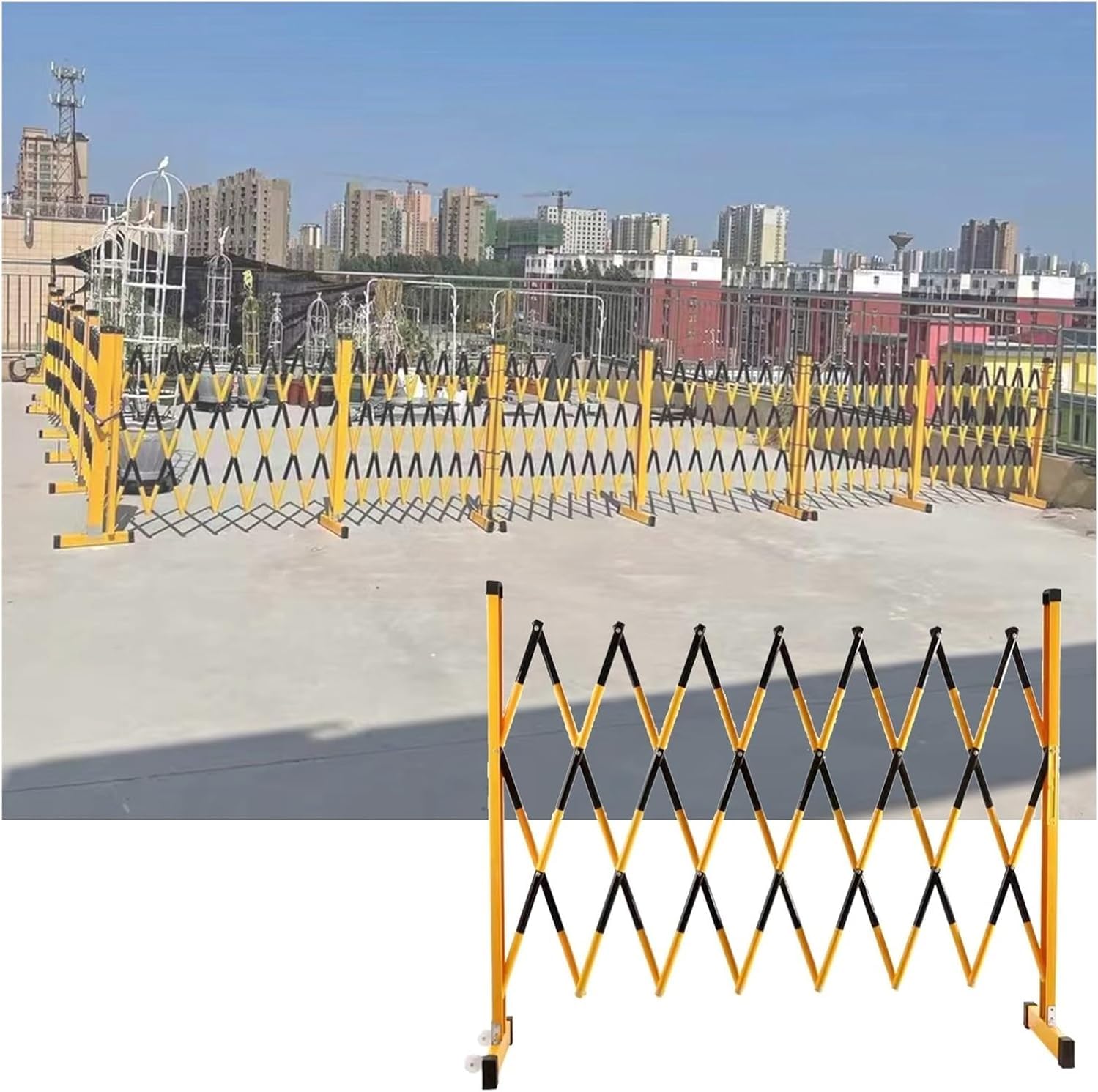 POLGDW Expandable Barricade for Driveway Expandable Mobile Barricade, Foldable Adjustable Traffic Fence with Wheel, Building Sites Schools Retractable Lightweight Portable Safety Barrier