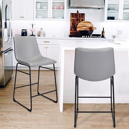 Miniatura 10 de ErgoDesign Sillas de comedor de 18 pulgadas, silla de comedor con respaldo, silla de bar para cocina, sala de estar, gris, juego de 2