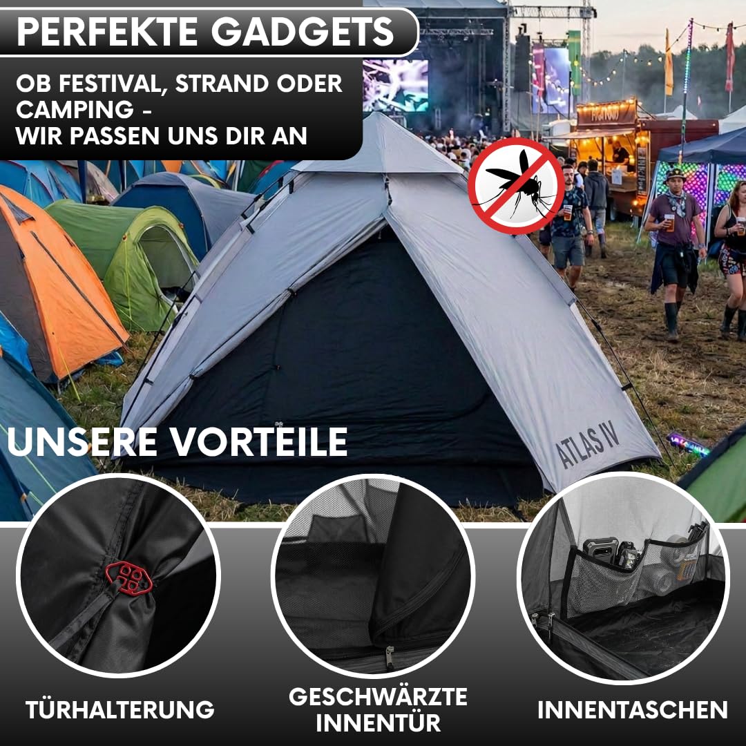 GOALPINE® Atlas IV Wurfzelt Pop-up Zelt für 2-4 große Personen, 100% Wasserdicht, in 40 Sekunden aufgetellt, 3 in 1 für Camping, Festival & Strand, Innen Leicht Verdunkelt