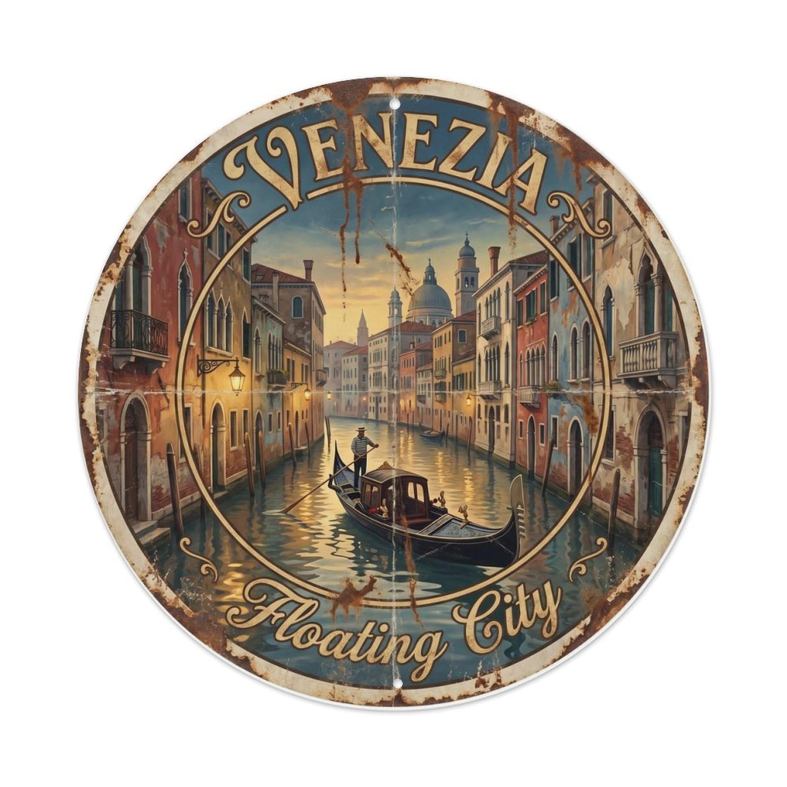 Fqnyr Style Vintage Travel Venice Gondola Canal Metal Tin Sign