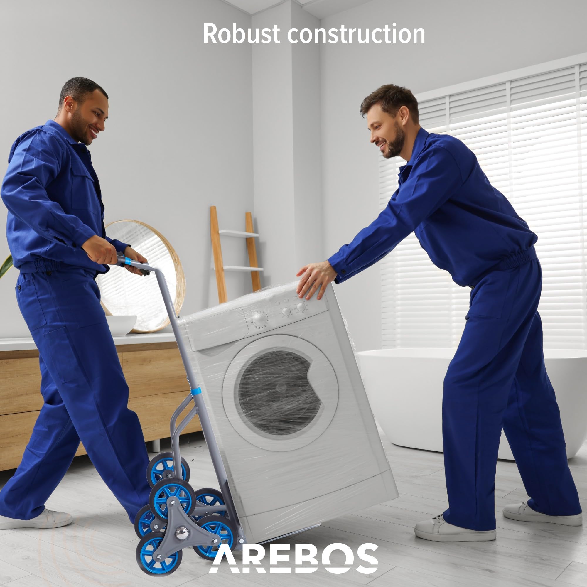 Arebos Carrello per scale portasacchi | Carrello per scale pieghevole | Carrello per scale con pneumatici in gomma dura e telaio in acciaio | Carrello di trasporto carrello elevatore | Carrello di