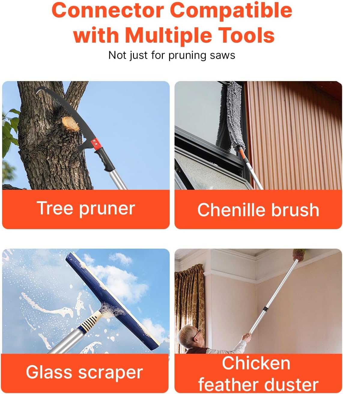 VEVOR Manual Pole Saw, 4.9-20 ft Extendable Tree Pruner with Lightweight Aluminum Alloy Handle, Chenille Brush and Sharp Steel Blade for Palm and Shrub Trimming