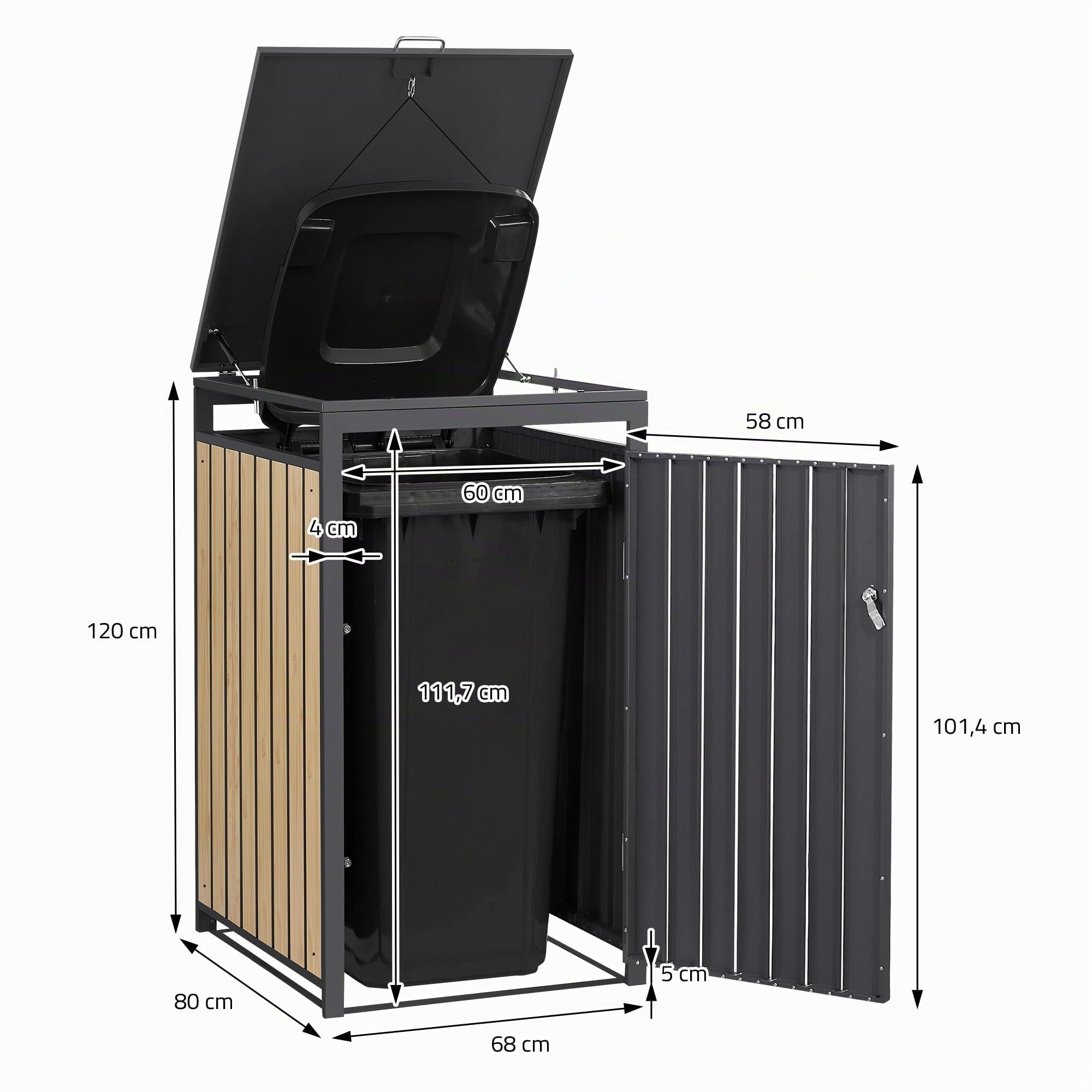 ML-Design Mülltonnenbox 3er 240L, Mülltonnenverkleidung für 3 Mülltonnen, Müllbox wetterfest, Mülltonnenhaus aus Stahl, Müllcontainer mit Deckel, abschließbare Tür, 200x80x120 cm, Anthrazit-Holzoptik
