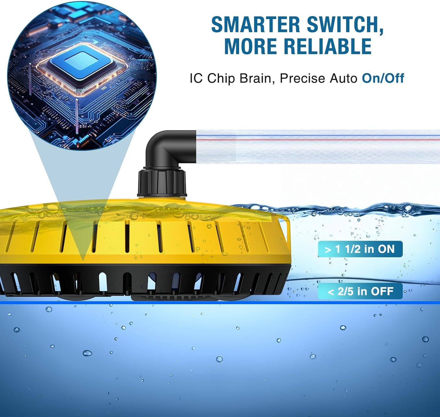 Crestwave Automatic Pool Cover Pump, 115V Submersible Water Pump for Pool Draining, 25FT Power Cord, 1-Year Warranty, Water Removal for Swimming Pool, Hot Tub, Fish Tanks, Pond, 2 Adapters, Yellow