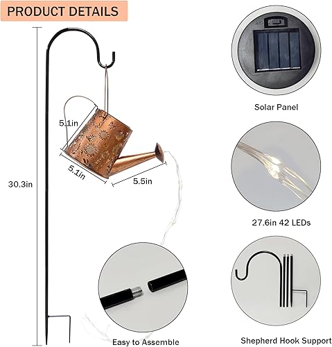 Miniatura 3 de Regadera solar con luces, luces solares colgantes de cascada para decoración de jardín al aire libre, luces solares impermeables de jardín para
